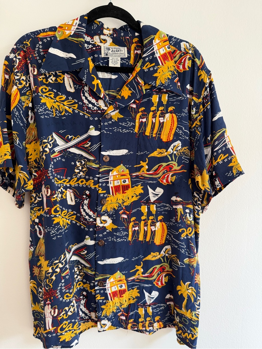 Avanti Navy Hawaiian Print Short-Sleeve Button-Down Shirt